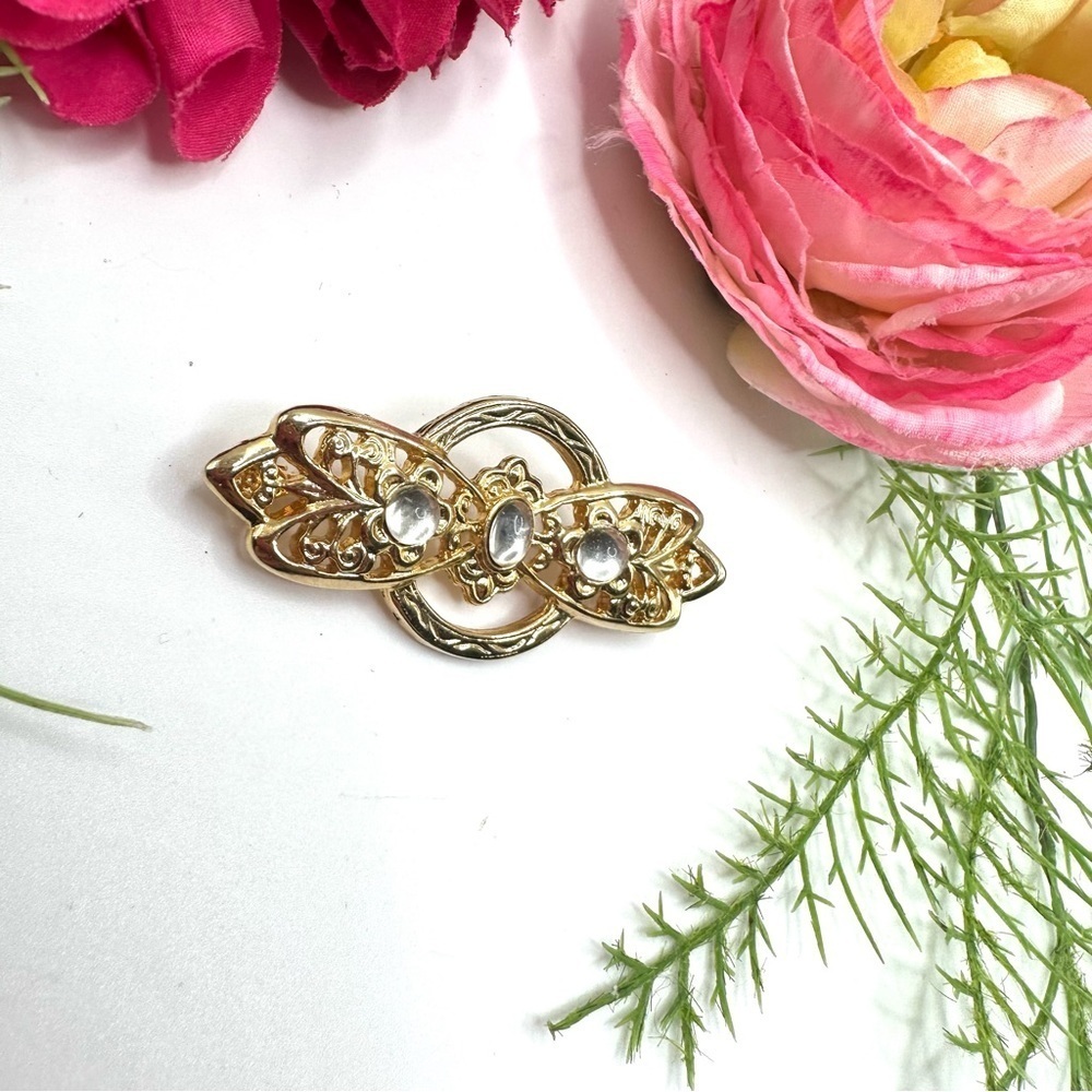 VINTAGE⚜️Golden Lace Glass Cabochon Brooch - Picture 3 of 5
